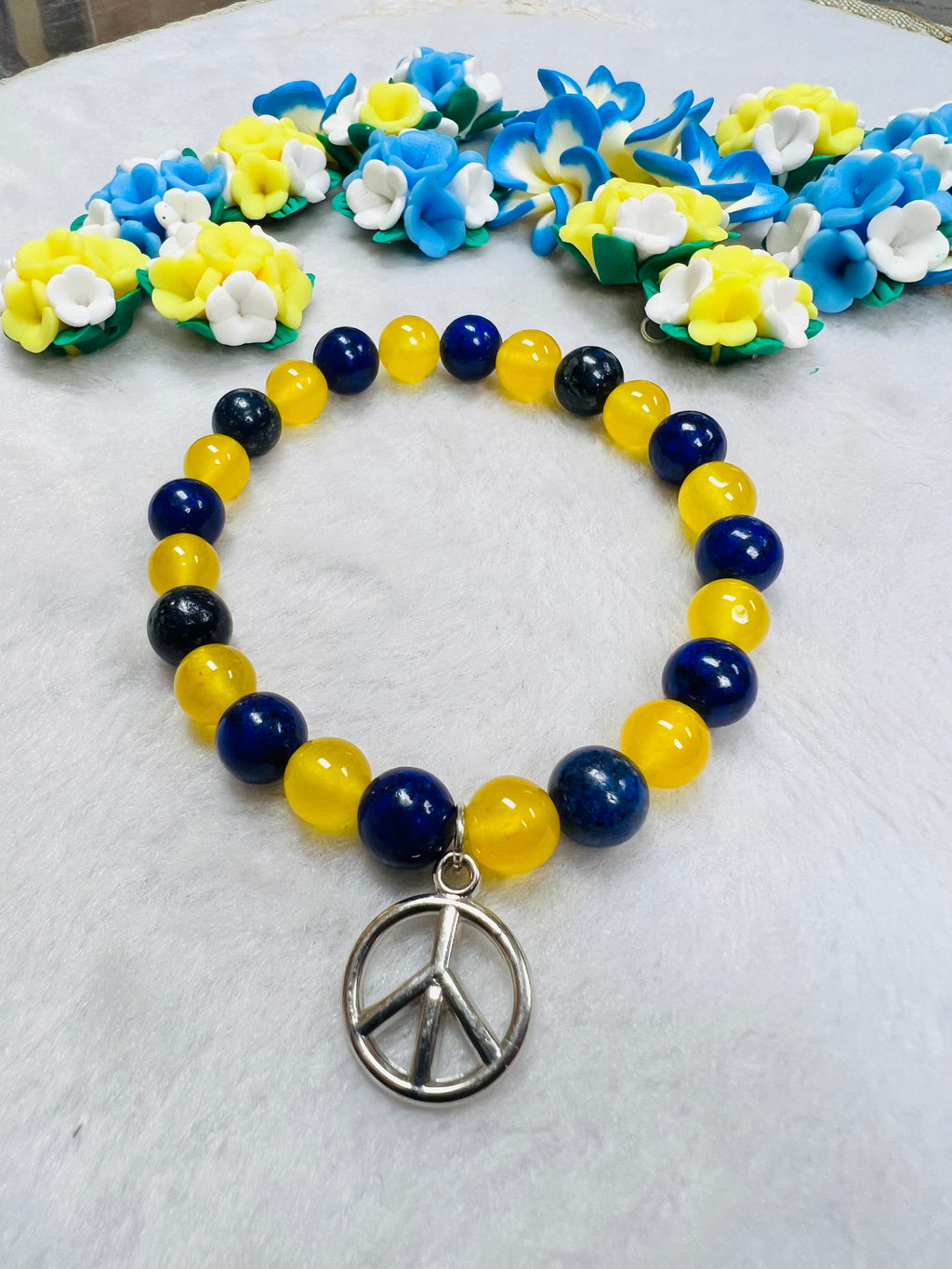 Peace In Ukraine Roller Bead DIY Tie On Bracelet Kit, Blue & Yellow Cz