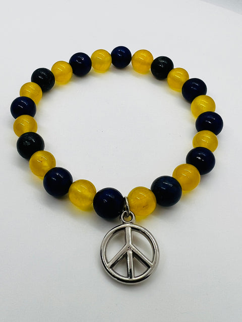 Ukraine Bracelet Alternating Colors with Peace Charm  Edit alt text