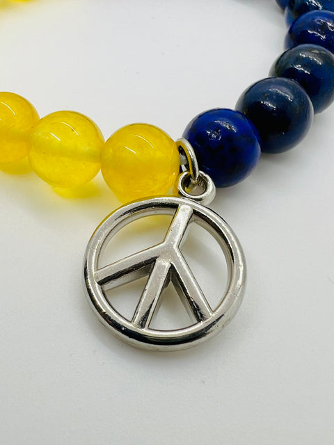 Ukraine Flag Bracelet with Peace Charm