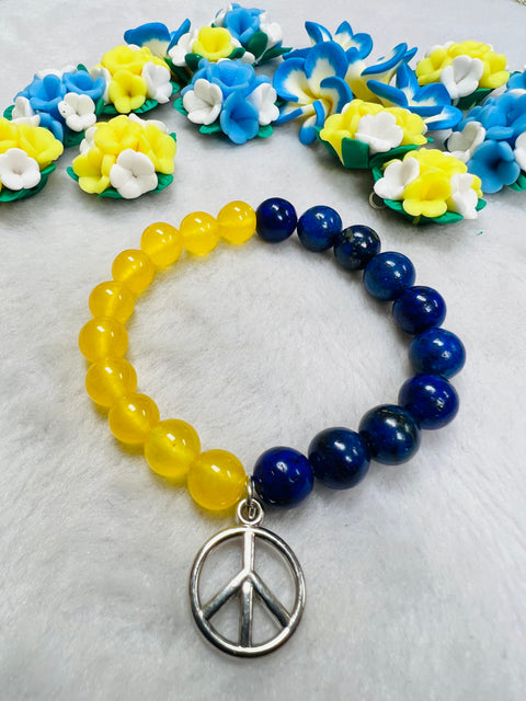 Ukraine Flag Bracelet with Peace Charm