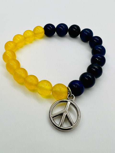 Ukraine Flag Bracelet with Peace Charm